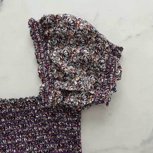 CAARA Smocked tiered Midi dress puff sleeves Ditsy floral Sz M Romantic chic - Picture 11 of 11